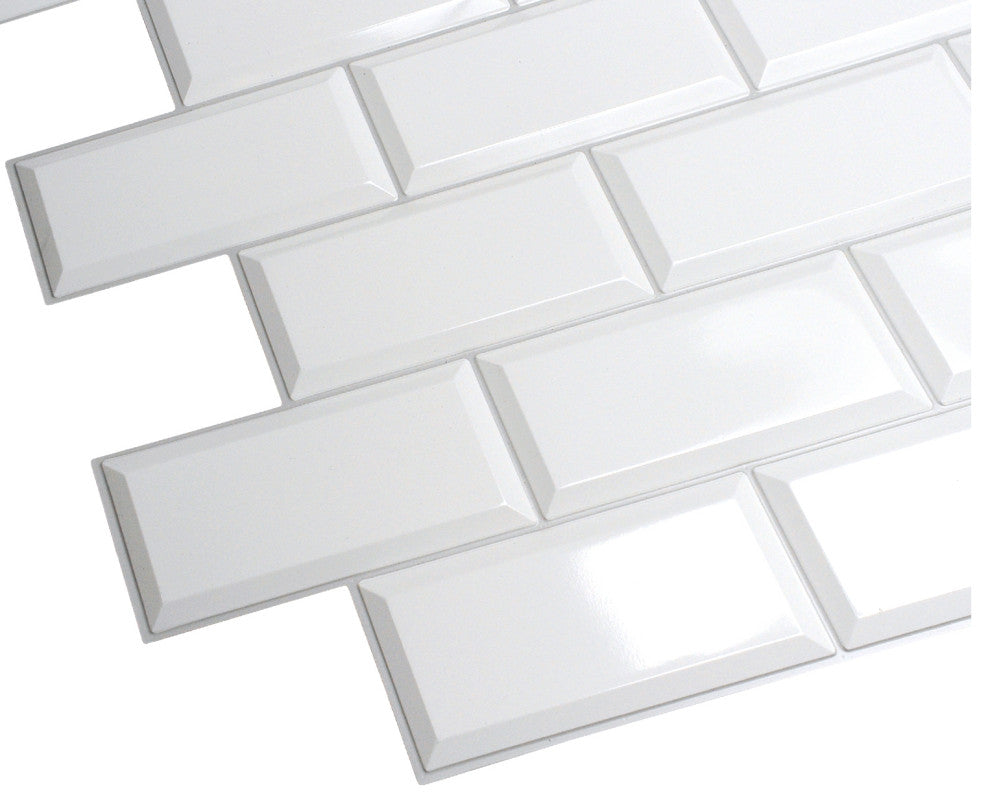 Pearl White Tile 3D Wall Panels, Set of 10, Covers 50 Sq Ft