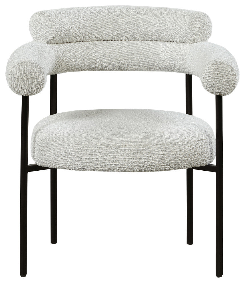 Blake Upholstered Dining Chair, Cream, Boucle Fabric, Matte Black, Set of 2