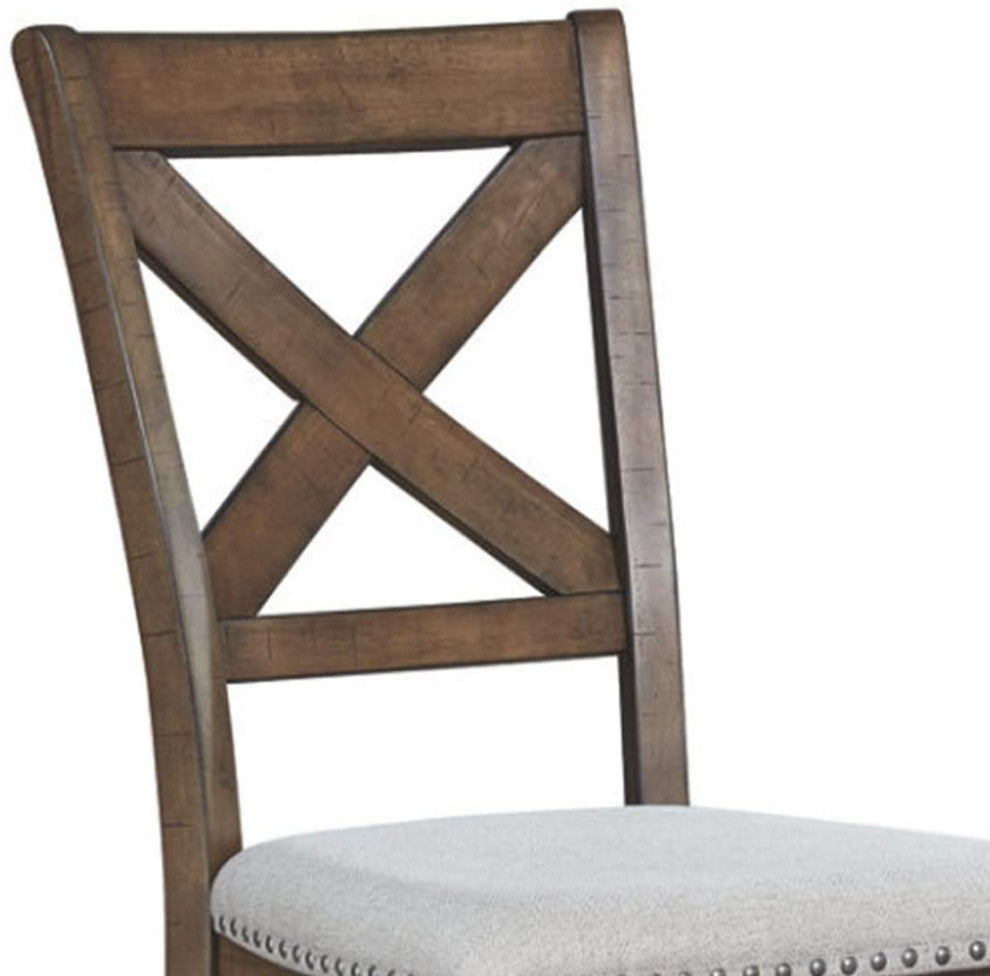 Wooden Dining Side Chair with Polyester Seat & X Back Support, Set of 2, Brown
