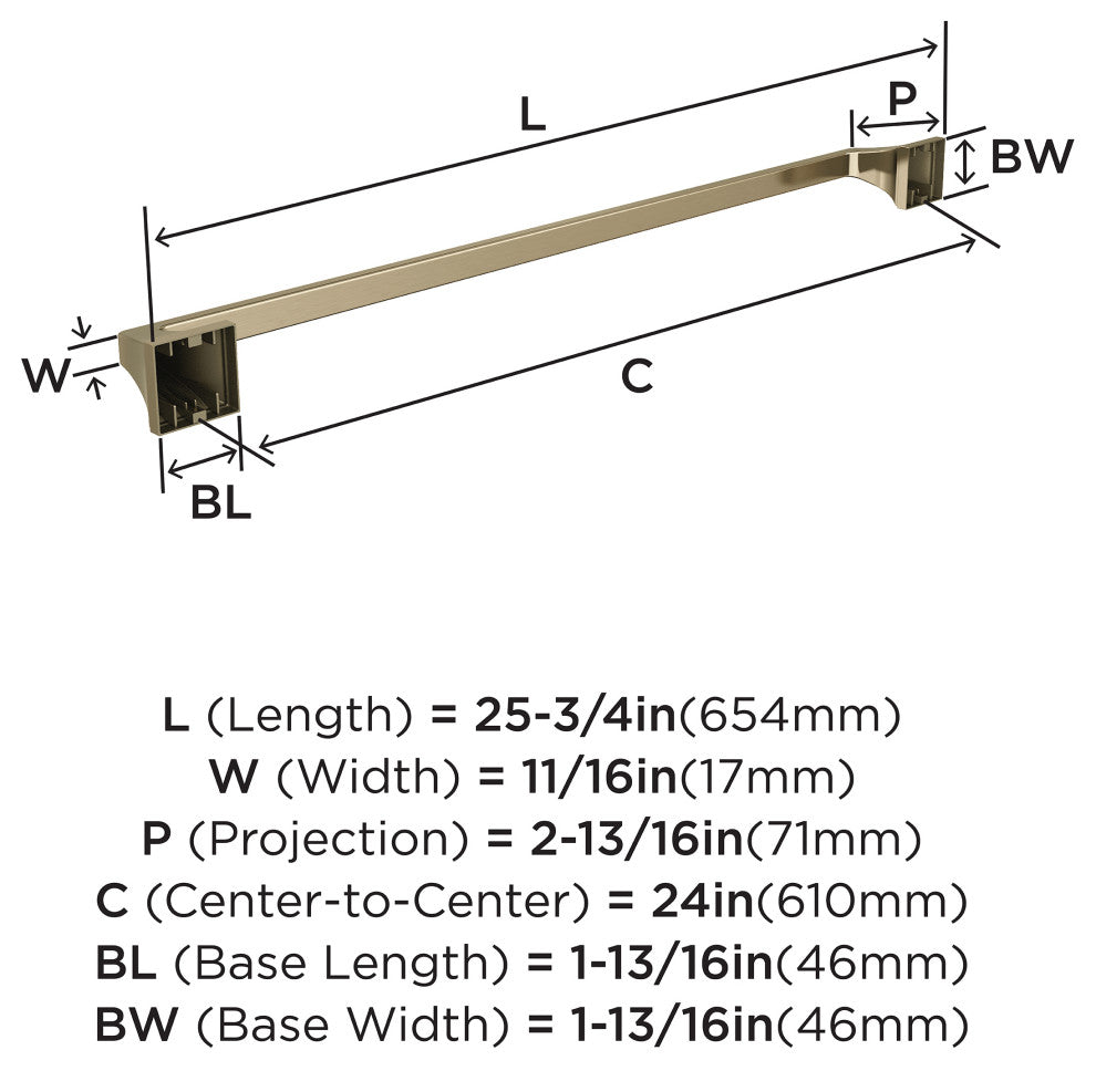 Amerock Mulholland Traditional Towel Bar, Golden Champagne, 24" Center-to-Center