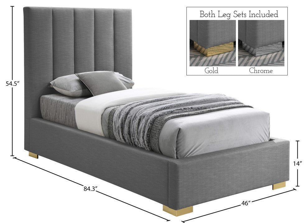 Pierce Linen Textured Fabric Upholstered Bed, Gray, Twin