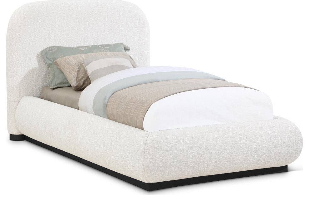 Vaughn Bed, Cream, Twin, Boucle Fabric, Black Finish