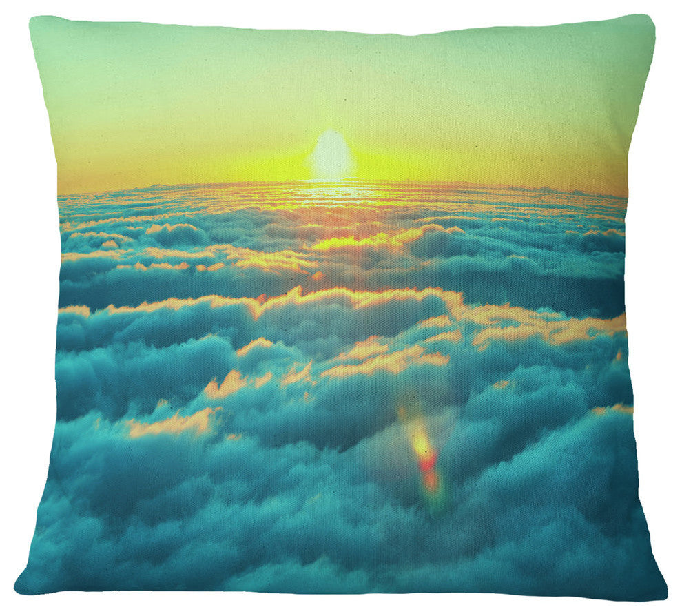 Beautiful Sunset Over Blue Clouds Landscape Printed Throw Pillow, 16"x16"