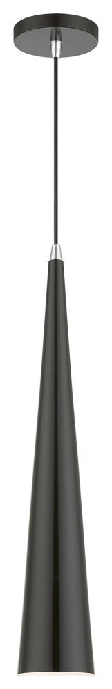 Andes 1 Light Shiny Black With Polished Chrome Accents Single Tall Pendant