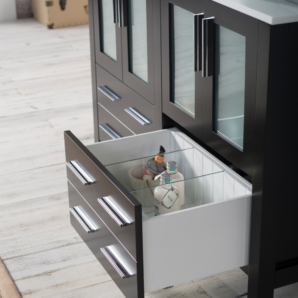 Sydney 48" Double Vanity Set With Vessel Sinks and Mirrors, Espresso