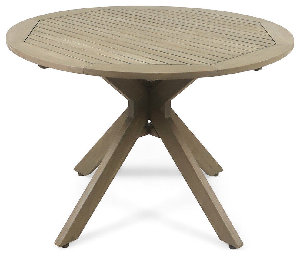 GDF Studio 5-Piece Murrary Outdoor Wood and Wicker Dining Set, Gray and Gray