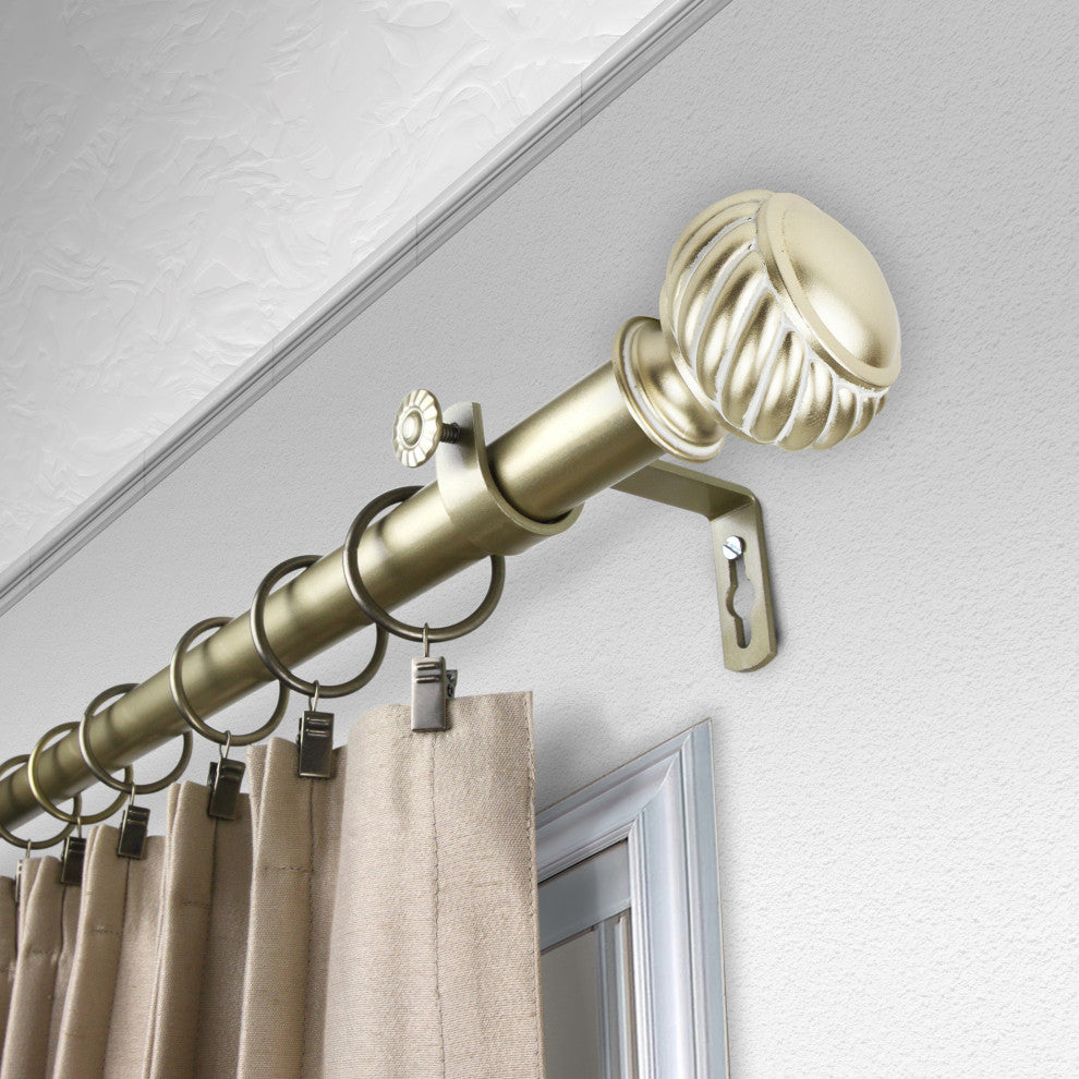 Cruller 1" Curtain Rod, Black, Gold, 120"-170"