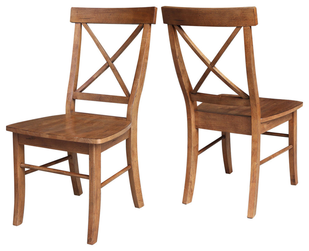 Set of Two X-Back Chairs, Distressed Oak