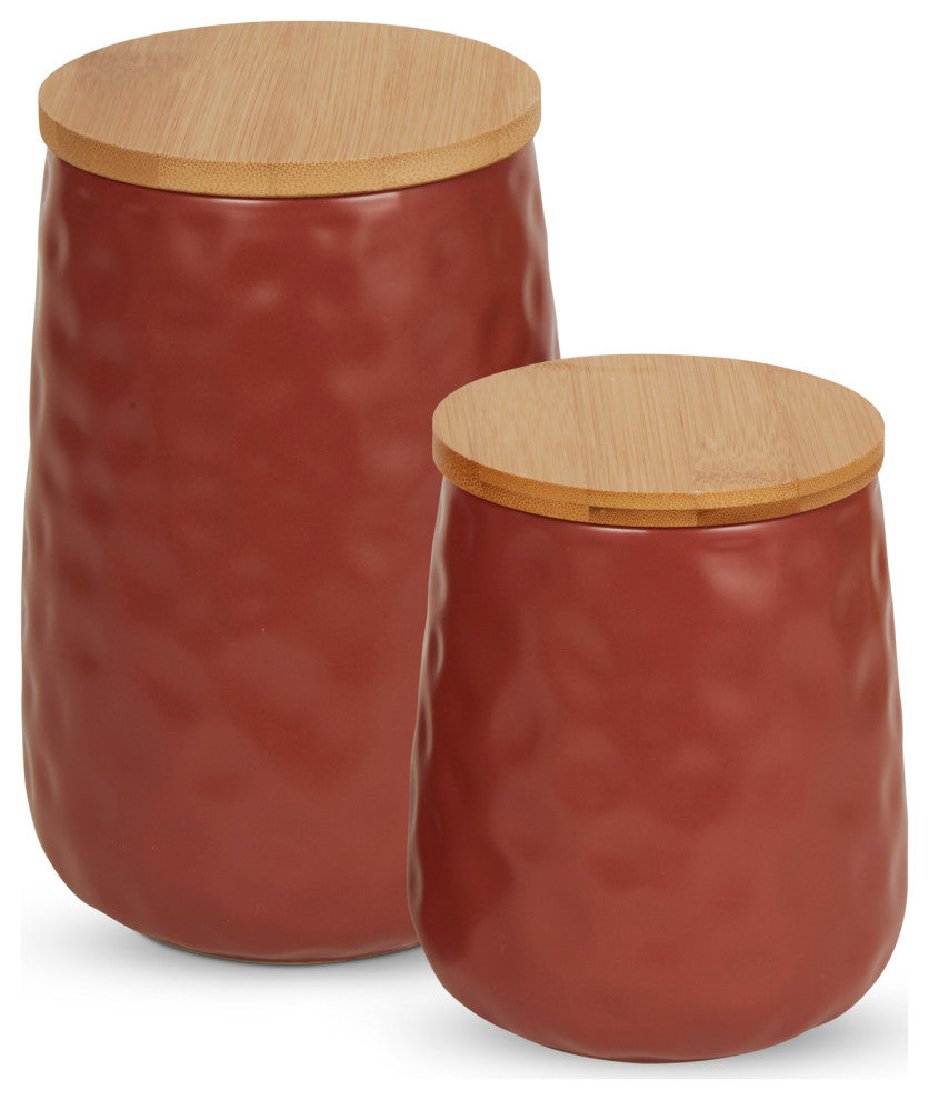 Cinnamon Matte Dimple Texture Ceramic Canister (Set of 2)