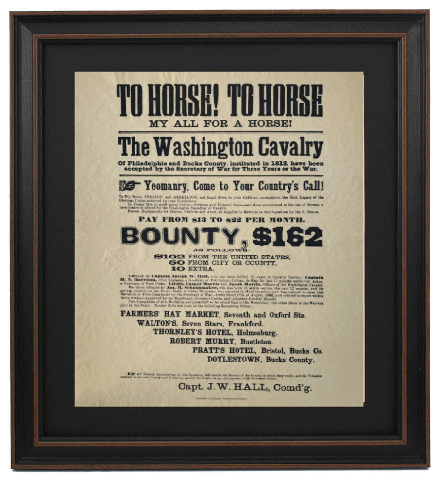Framed To Horse! To Horse! My All for a Horse! Civil War Broadside 1862