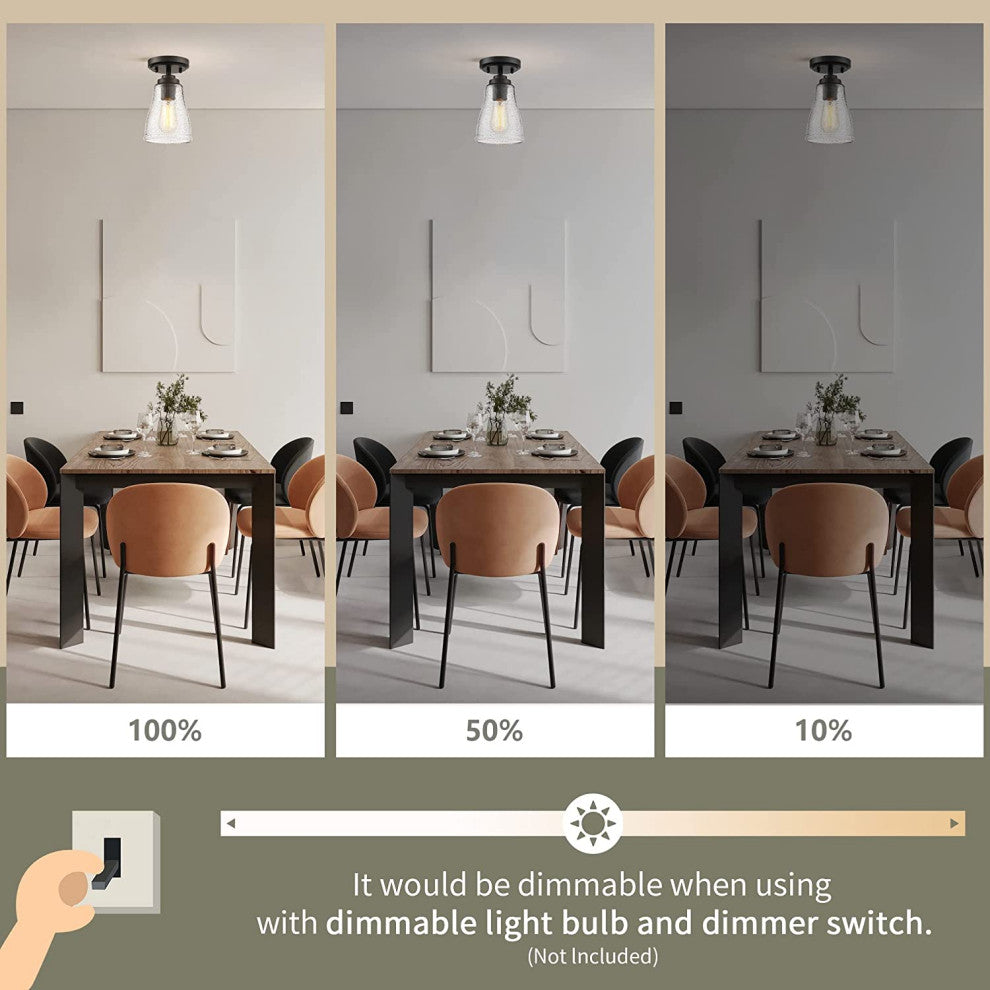 Black Semi Flush Mount Ceiling Light, Glass