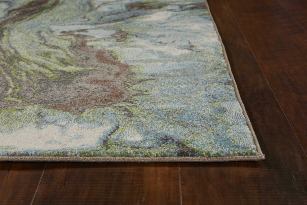 HomeRoots 9' x 13' Green and Brown Abstract Marble Area Rug