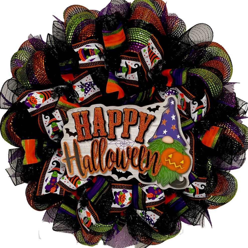 Happy Halloween Gnome Wizard Wreath