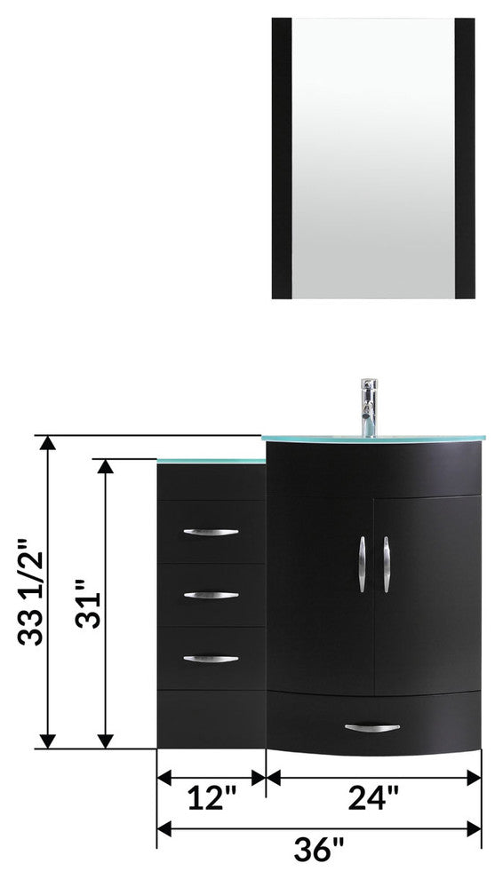 36" Black Vanity, 24" Single Sink Base, Single 12 Drawer Base, LV5-C1-36-B