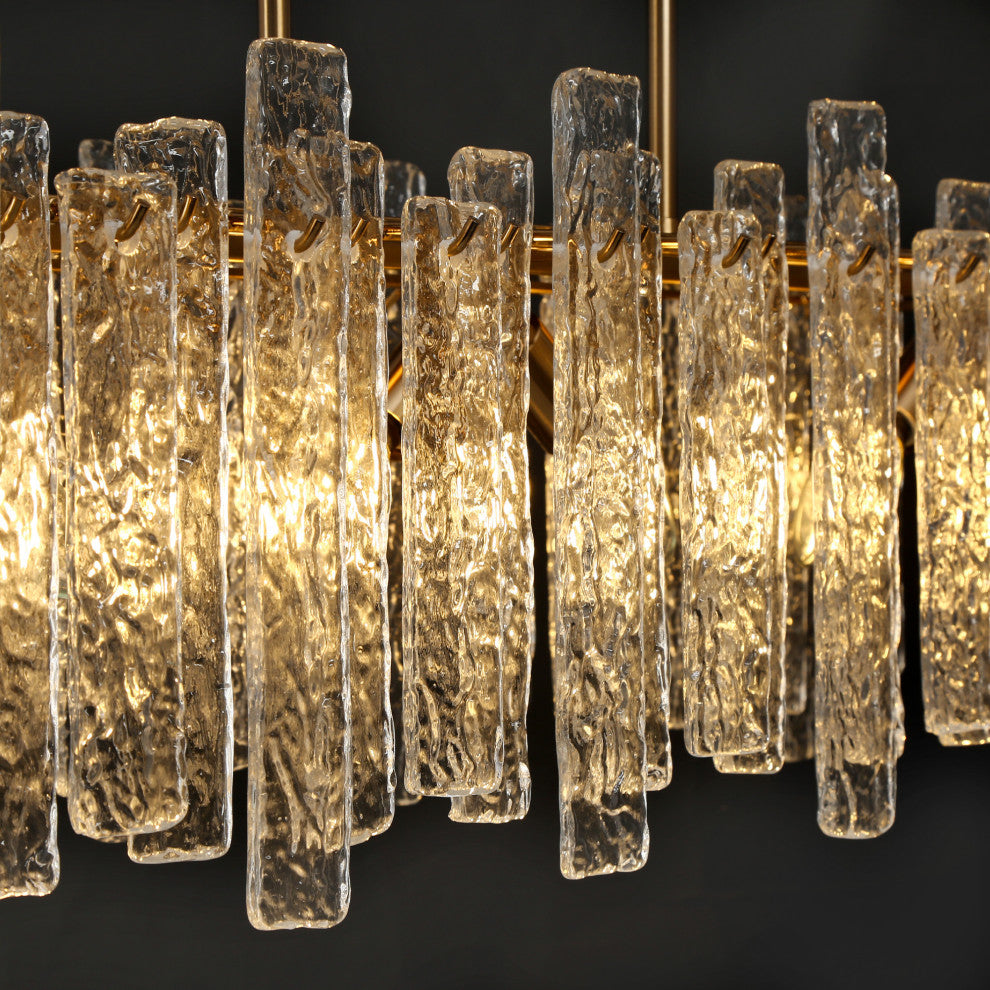 LNC Engaveric 6-Light 39" Modern Rectangle Glass Kitchen Island Light, Gold