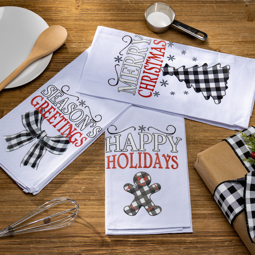 Set of 3, 27" Fabric Holiday Design Tea Towels