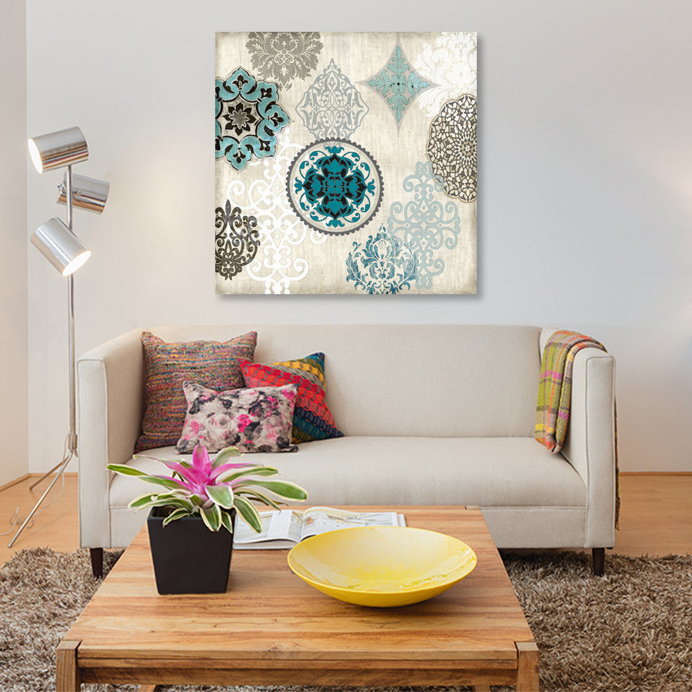 "Decorative Blue Ornaments II" by Ellie Roberts, Canvas Print, 12"x12"