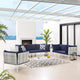 Lounge Sectional Sofa Chair Table Set, Sunbrella, Aluminum, Blue Navy, Outdoor