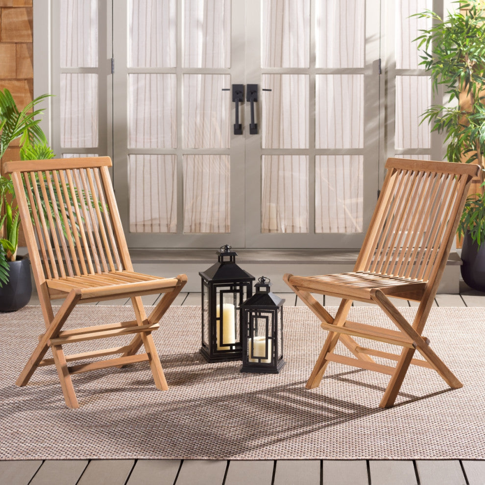 Safavieh Indoor-Outdoor Holly Solid Teak Folding Chair, Set of 2, Natural