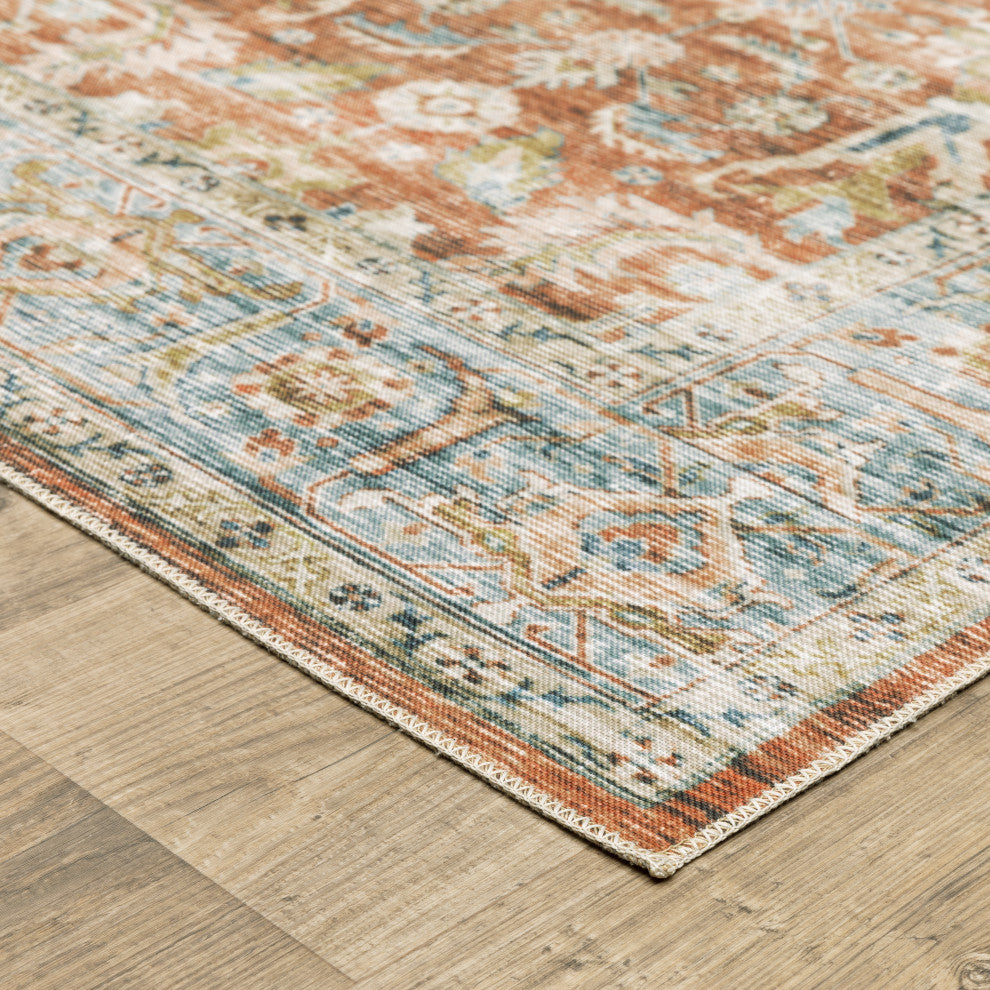 Celestia Machine Washable Vintage Indoor Area Rug, Rust, 5'x7'