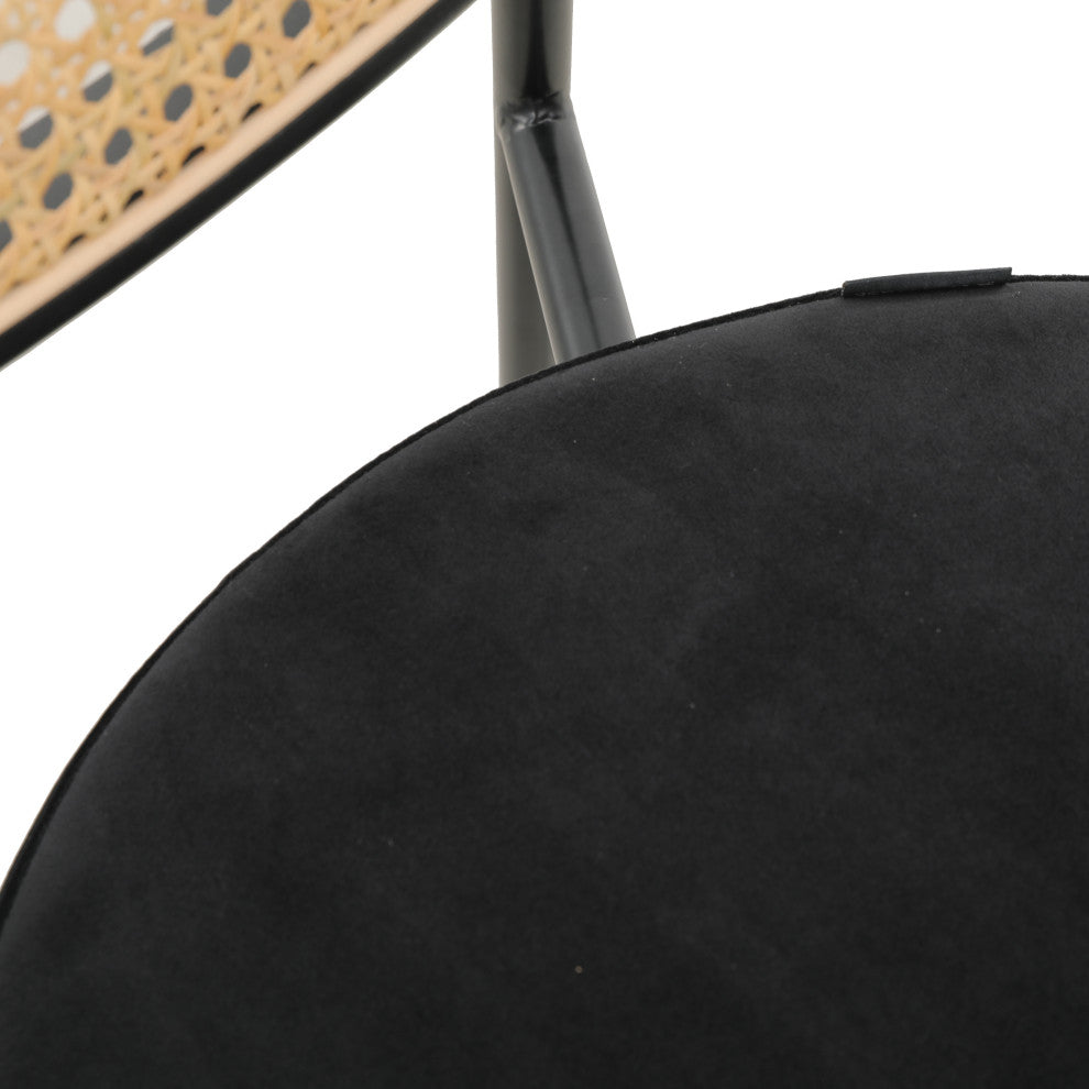 LeisureMod Euston Wicker Bar Stool With Black Steel Frame and Footrest, Black