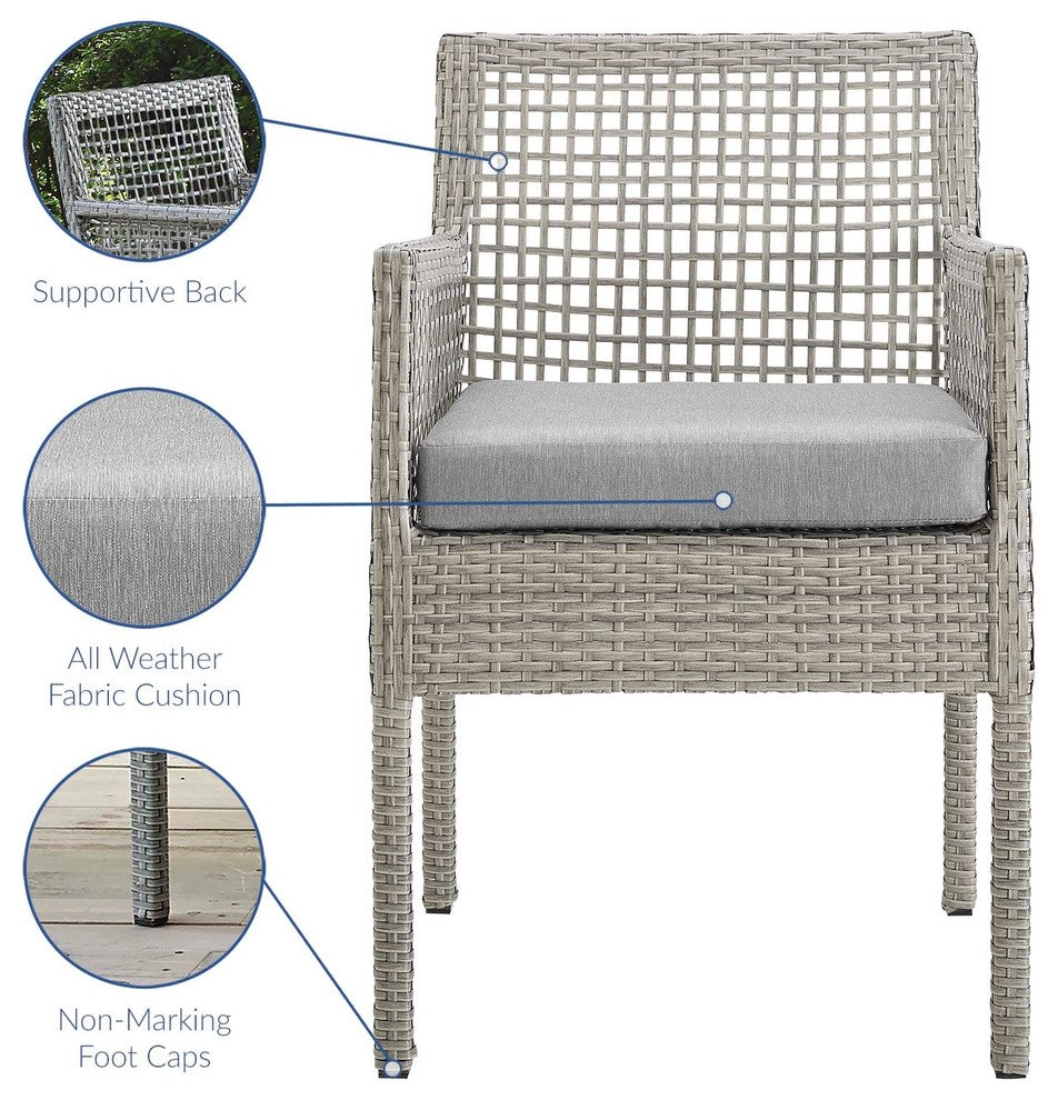 Modern Outdoor Side Dining Chair Armchair, Set of 4, Rattan, Gray
