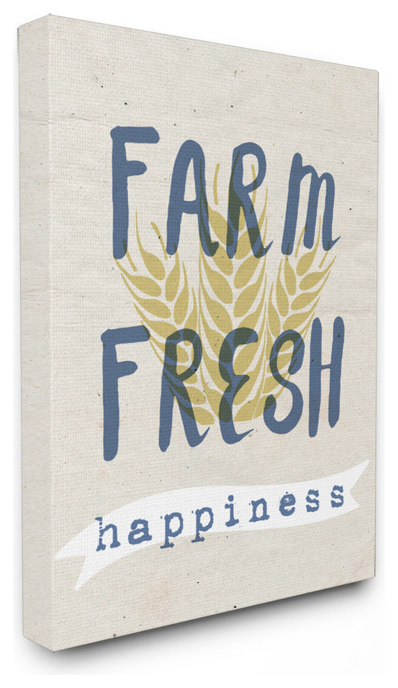 "Farm Fresh Happiness Wheat Typography" 16x20, Stretched Canvas Wall Art