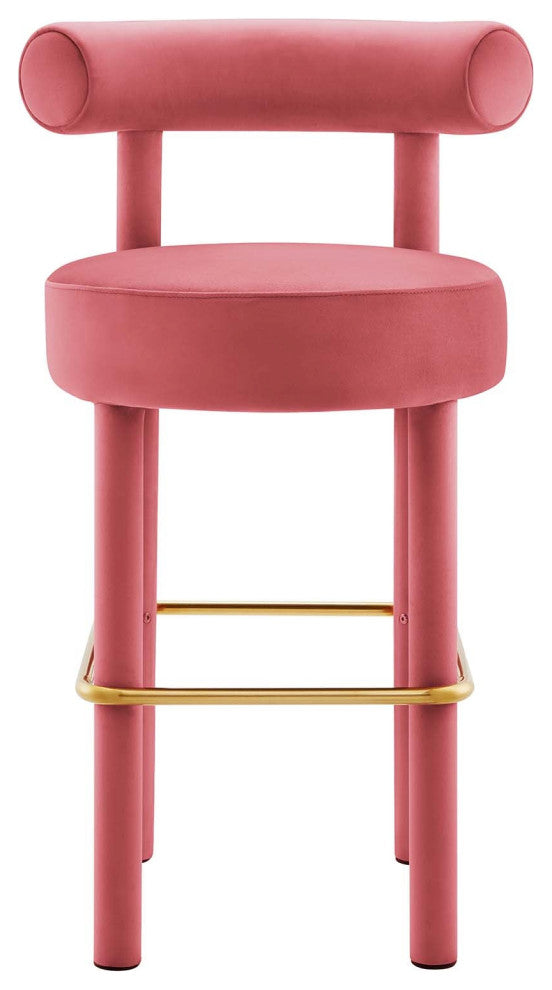 Toulouse Performance Velvet Bar Stool, Curved Round Bolster Kitchen Stool, Pink