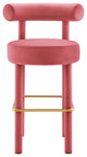 Toulouse Performance Velvet Bar Stool, Curved Round Bolster Kitchen Stool, Pink