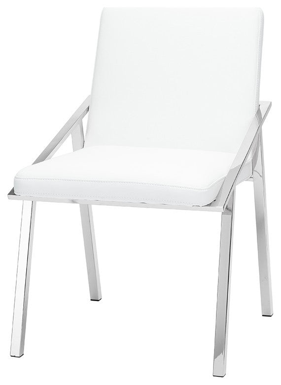 Nika Dining Chair, Seat: White, Base: Polished Stainless
