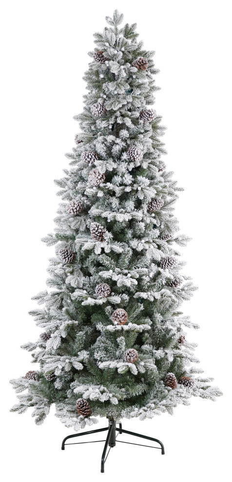 7.5' Flocked Alaskan Pre-Lit Faux Xmas Tree 350 Lights & 2155 Bendable Branches