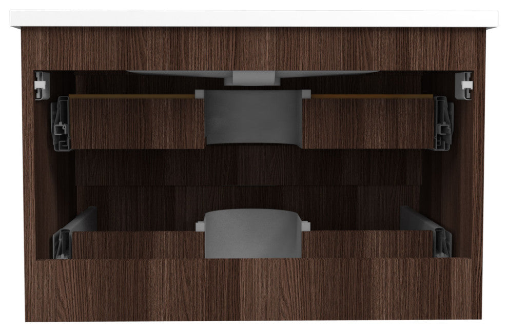Conques 30" Wall Mount Bathroom Vanity Set, Dark Brown