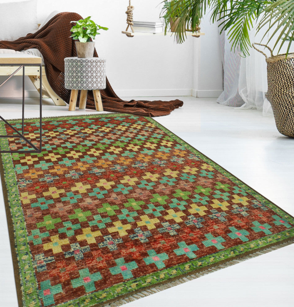 Balochi Brett Burgundy/Light Blue Rug, 3'3x4'10