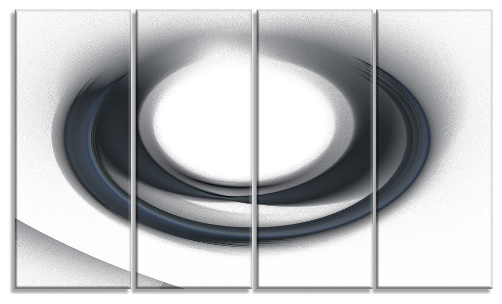 Large Fractal Black Circle on White, Abstract Wall Art Canvas, 48"x28", 4 Panels