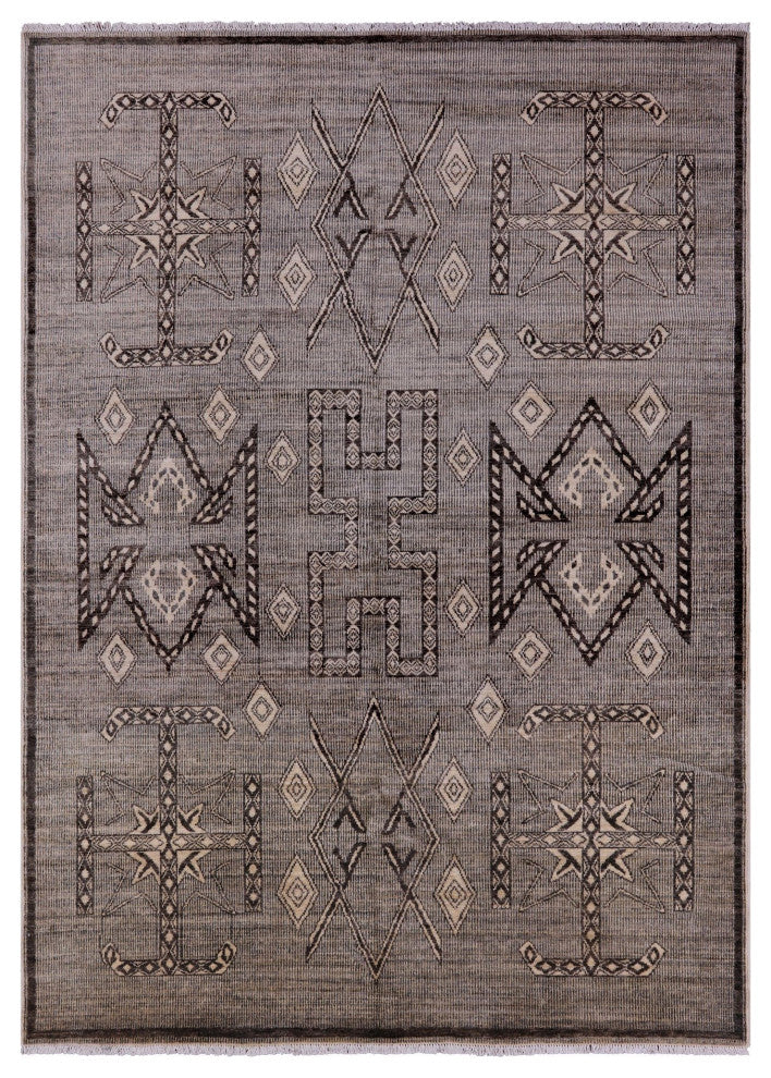 6' 6" X 9' 0" Navajo Hand Knotted Wool Area Rug Q4555