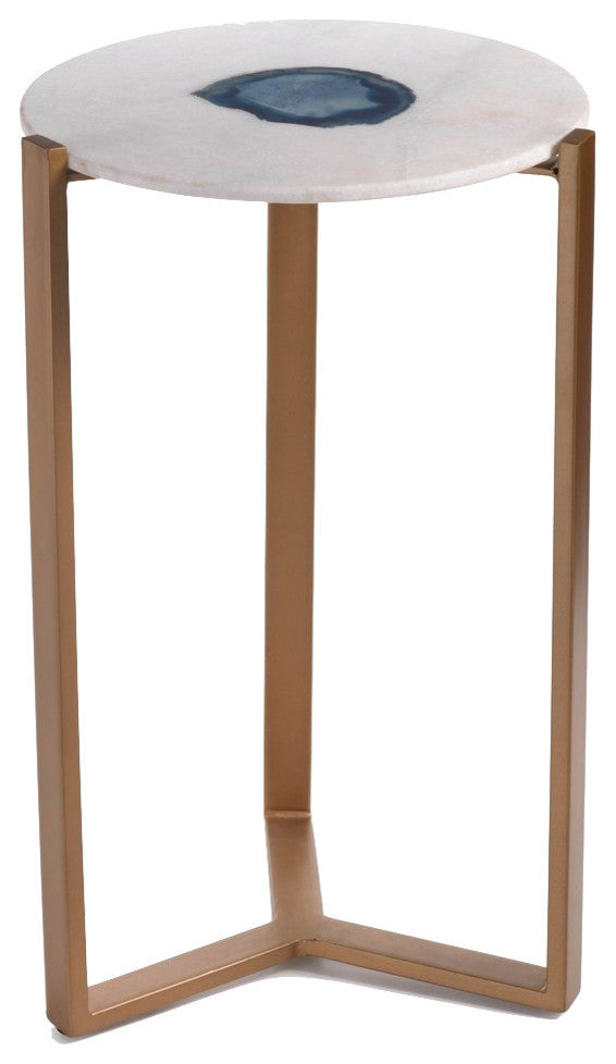 "Caspian" 20" Tall Accent Table, Marble and Inlaid Agate