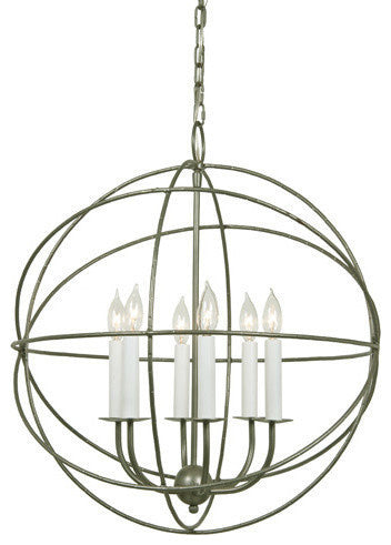 Six Light Globe Chandelier, Aged Silver