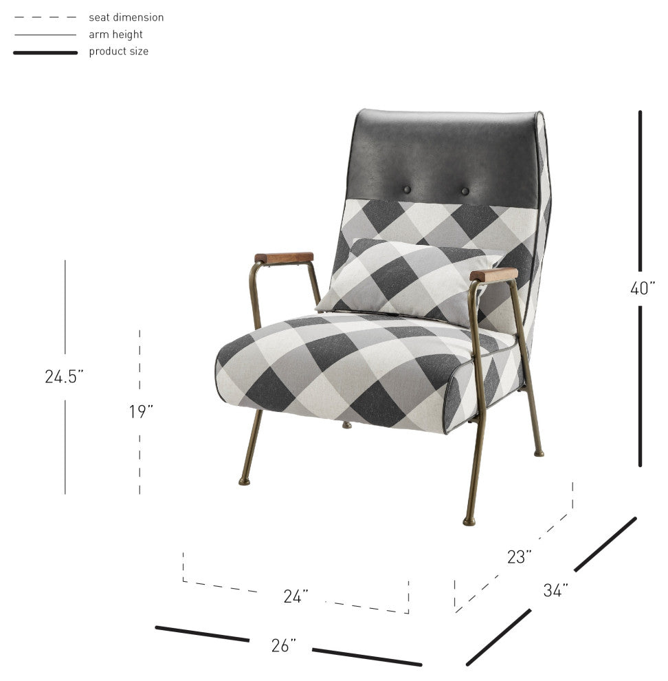 Kahlo Fabric Accent Arm Chair, Mono Gingham/ Vintage Midnight
