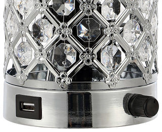 Lucie 9.5" Iron/Acrylic LED Mini Uplight Table Lamp With USB Port, Chrome/Clear