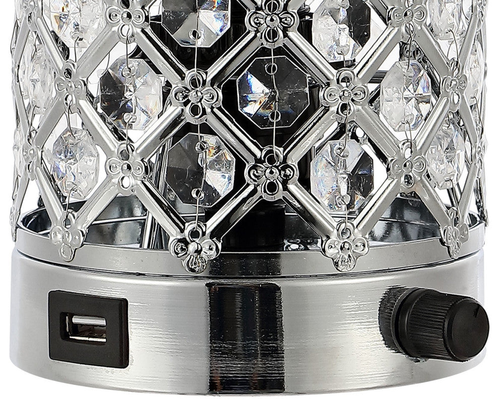 Lucie 9.5" Iron/Acrylic LED Mini Uplight Table Lamp With USB Port, Chrome/Clear