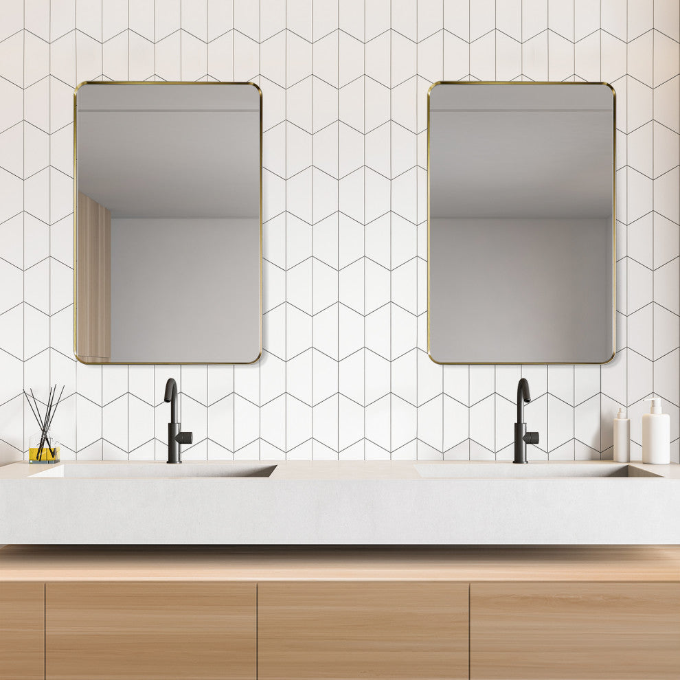 Nettuno Rectangle Bathroom/Vanity Aluminum Framed Wall Mirror, Brushed Gold, 24"