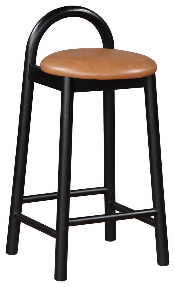 Meridian Furniture Calvin Vegan Leather Stool, Cognac, Black Finish