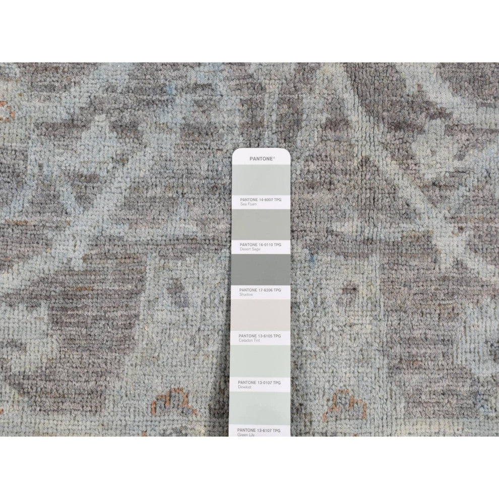 Arctic Blue, Silver Wash Peshawar, Hand Knotted, Pure Wool, Rug, 5'9"x9'