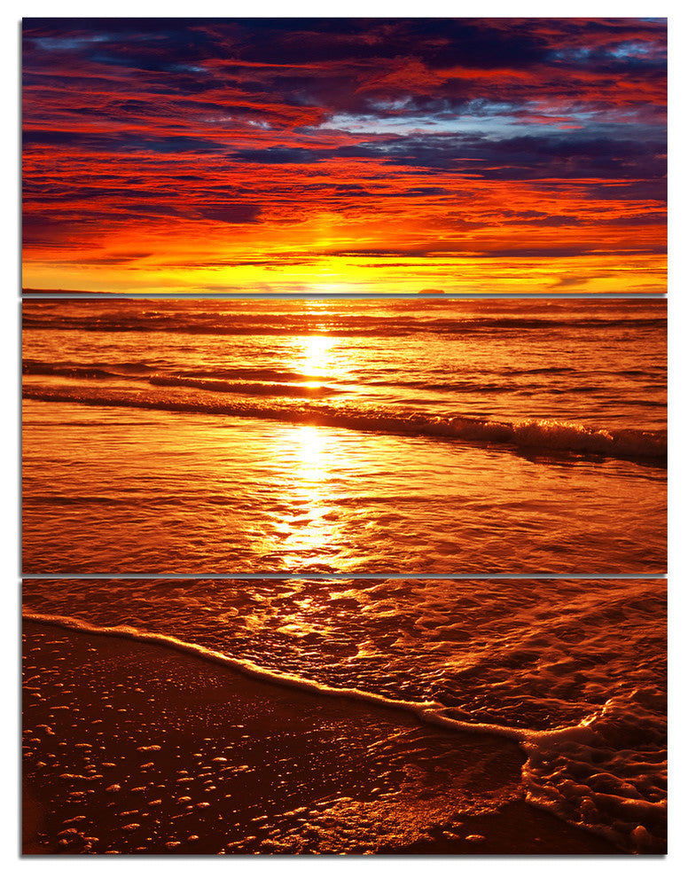 "Colorful Sunset Mirrored in Waters" Beach Metal Wall Art, 3 Panels, 28"x36"