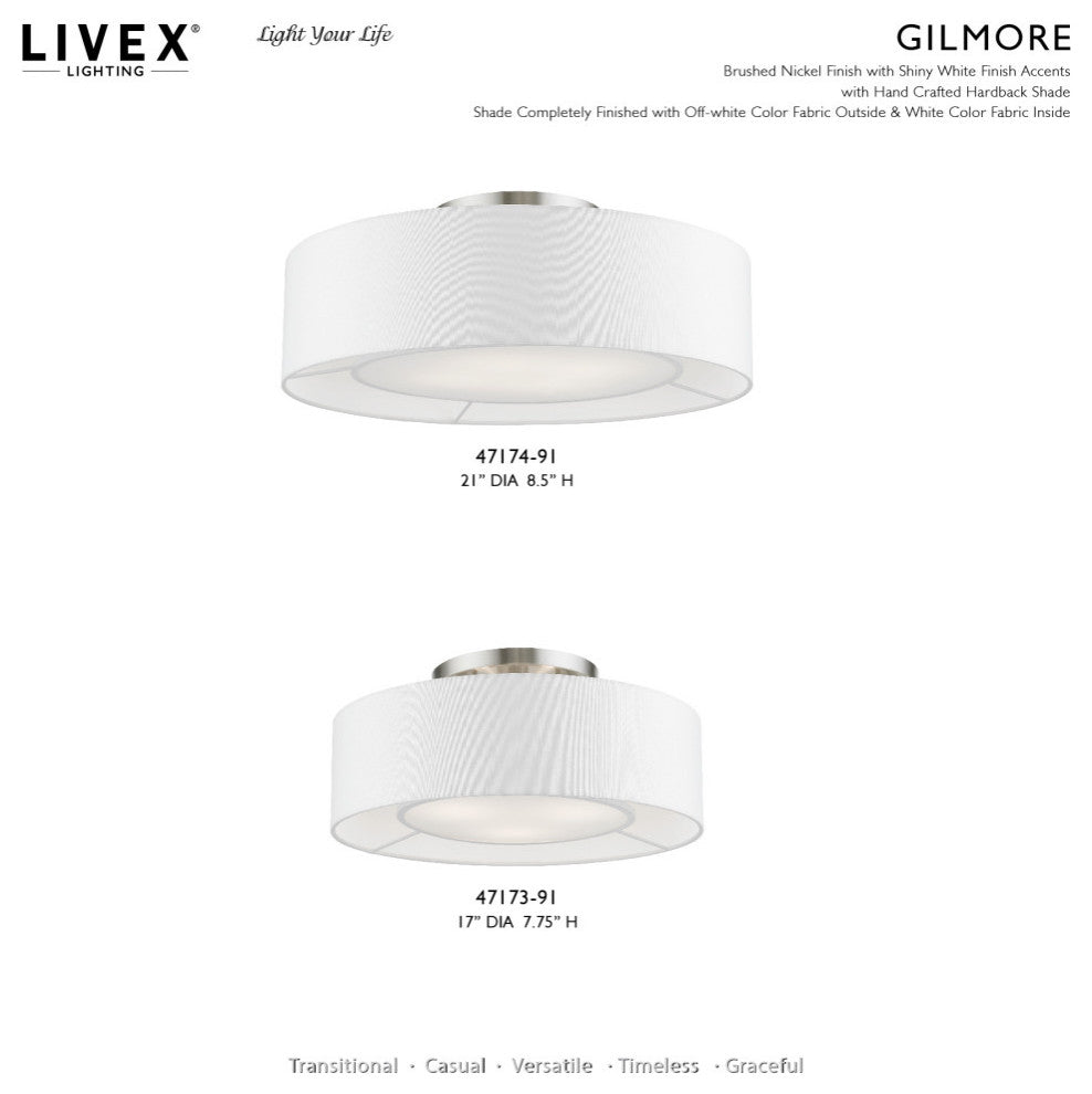 Gilmore 4 Light Brushed Nickel With Shiny White Accents Semi-Flush