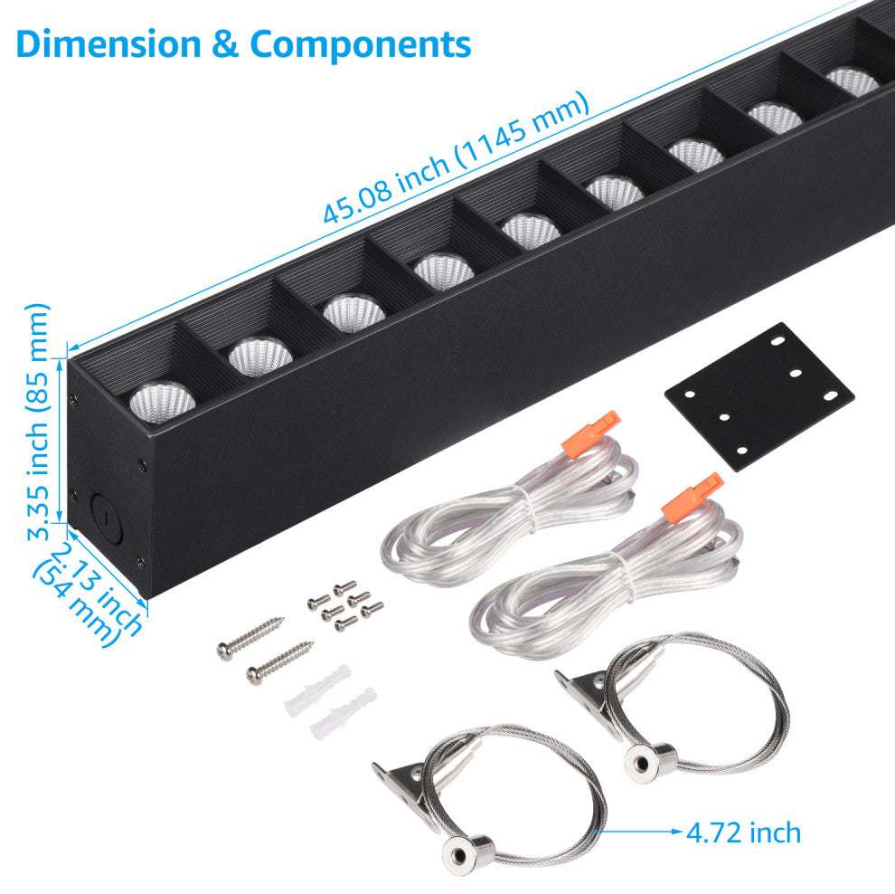 2 Pack 4FT LED Linear Light, Anti Glare Suspended Lighting Fixture, 4000K