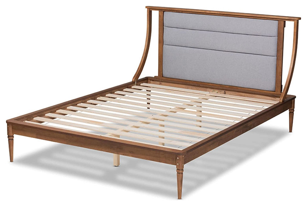 Contemporary Light Grey Fabric Upholstered Wood Full Size Platform Bed