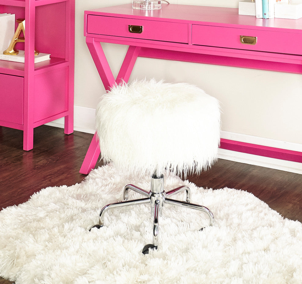 Tillie White Faux Fur Stool