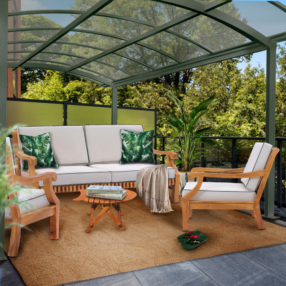 Teak Wood Deep Seating Patio Love Seat with Cushions