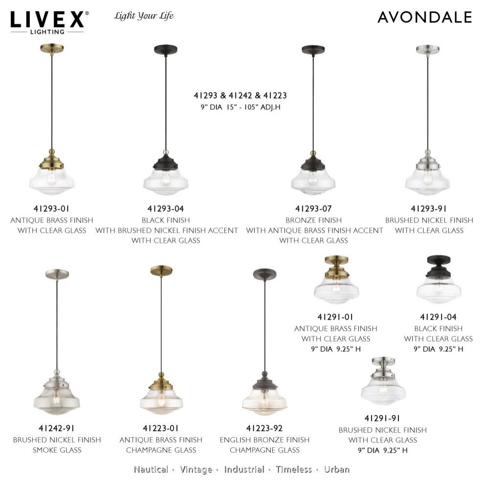 Avondale 1 Light Brushed Nickel Mini Pendant
